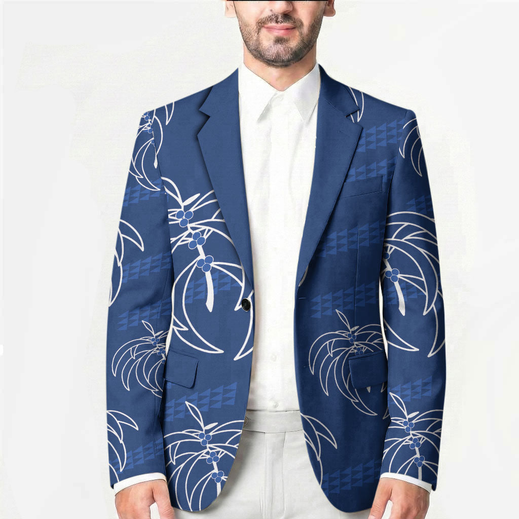 Aloha Hawaii Acacia Koa Leaves Blazer Navy Kakau Tribal Pattern