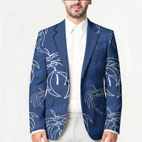Aloha Hawaii Acacia Koa Leaves Blazer Navy Kakau Tribal Pattern