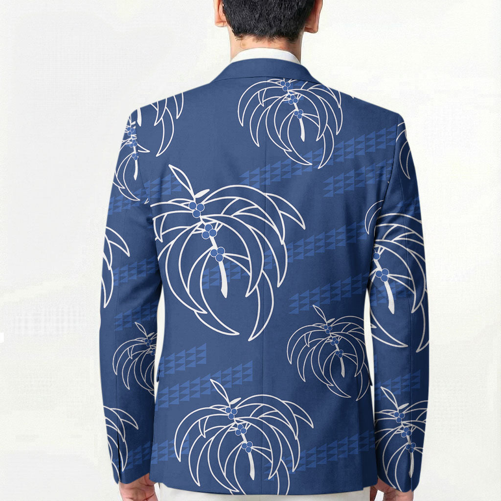 Aloha Hawaii Acacia Koa Leaves Blazer Navy Kakau Tribal Pattern