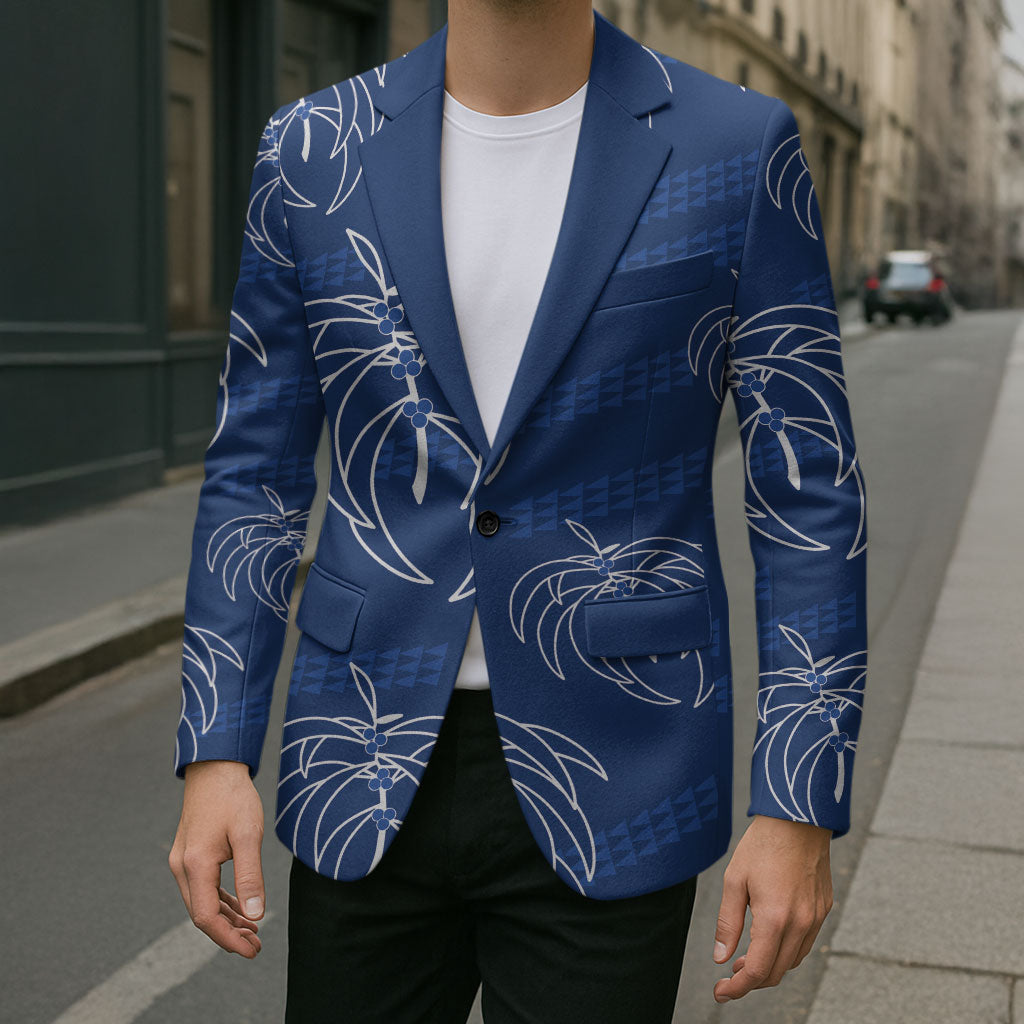 Aloha Hawaii Acacia Koa Leaves Blazer Navy Kakau Tribal Pattern