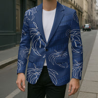 Aloha Hawaii Acacia Koa Leaves Blazer Navy Kakau Tribal Pattern