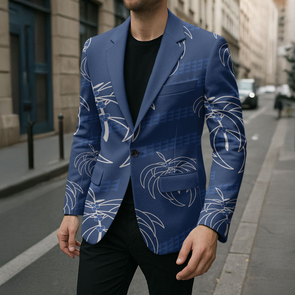 Aloha Hawaii Acacia Koa Leaves Blazer Navy Kakau Tribal Pattern
