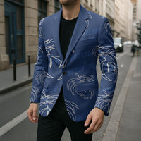 Aloha Hawaii Acacia Koa Leaves Blazer Navy Kakau Tribal Pattern