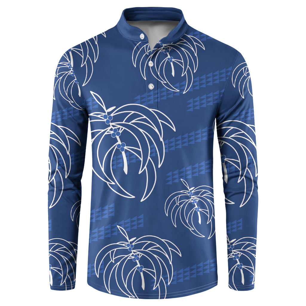 Aloha Hawaii Acacia Koa Leaves Button Sweatshirt Navy Kakau Tribal Pattern