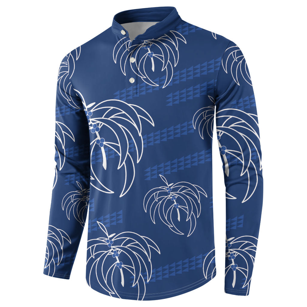 Aloha Hawaii Acacia Koa Leaves Button Sweatshirt Navy Kakau Tribal Pattern LT05 - Polynesian Pride