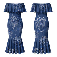 Aloha Hawaii Acacia Koa Leaves Couples Matching Mermaid Dress and Hawaiian Shirt Navy Kakau Tribal Pattern LT05 - Polynesian Pride