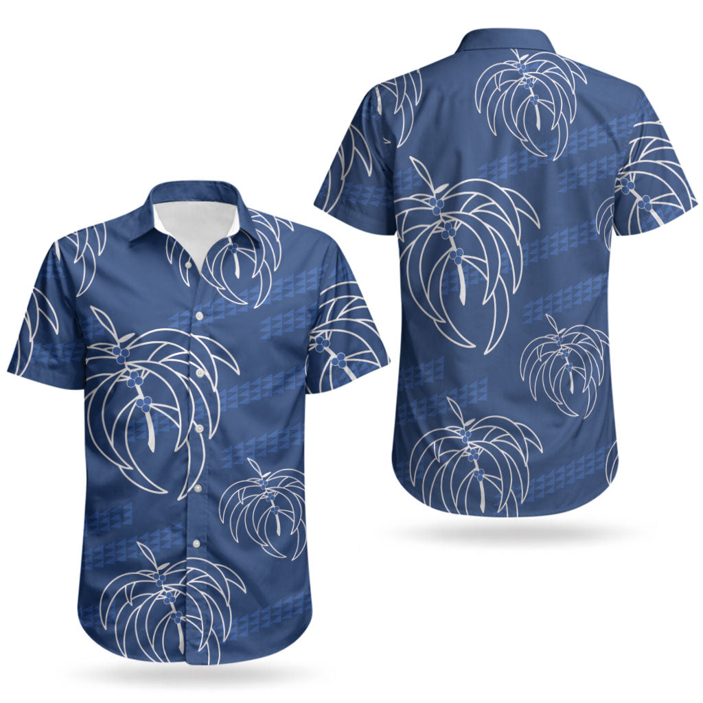 Aloha Hawaii Acacia Koa Leaves Couples Matching Tank Maxi Dress and Hawaiian Shirt Navy Kakau Tribal Pattern LT05 - Polynesian Pride