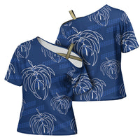 Aloha Hawaii Acacia Koa Leaves Cross Shoulder Shirt Navy Kakau Tribal Pattern LT05 - Polynesian Pride