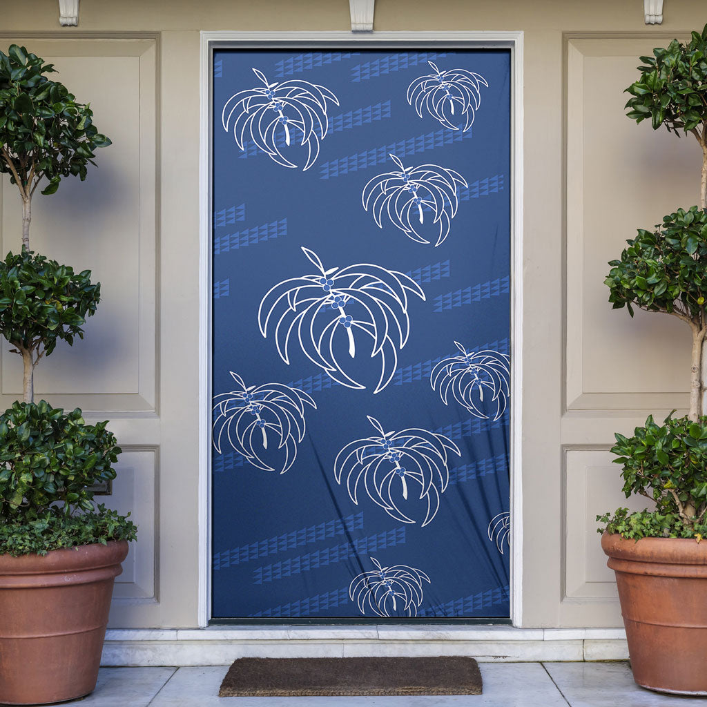 Aloha Hawaii Acacia Koa Leaves Door Cover Navy Kakau Tribal Pattern