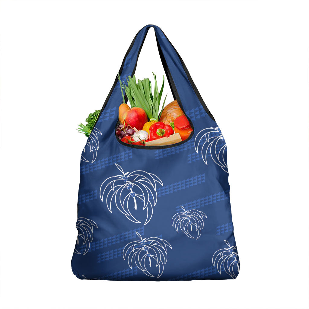 Aloha Hawaii Acacia Koa Leaves Grocery Bag Navy Kakau Tribal Pattern