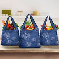 Aloha Hawaii Acacia Koa Leaves Grocery Bag Navy Kakau Tribal Pattern LT05 3-pack One Size Navy - Polynesian Pride