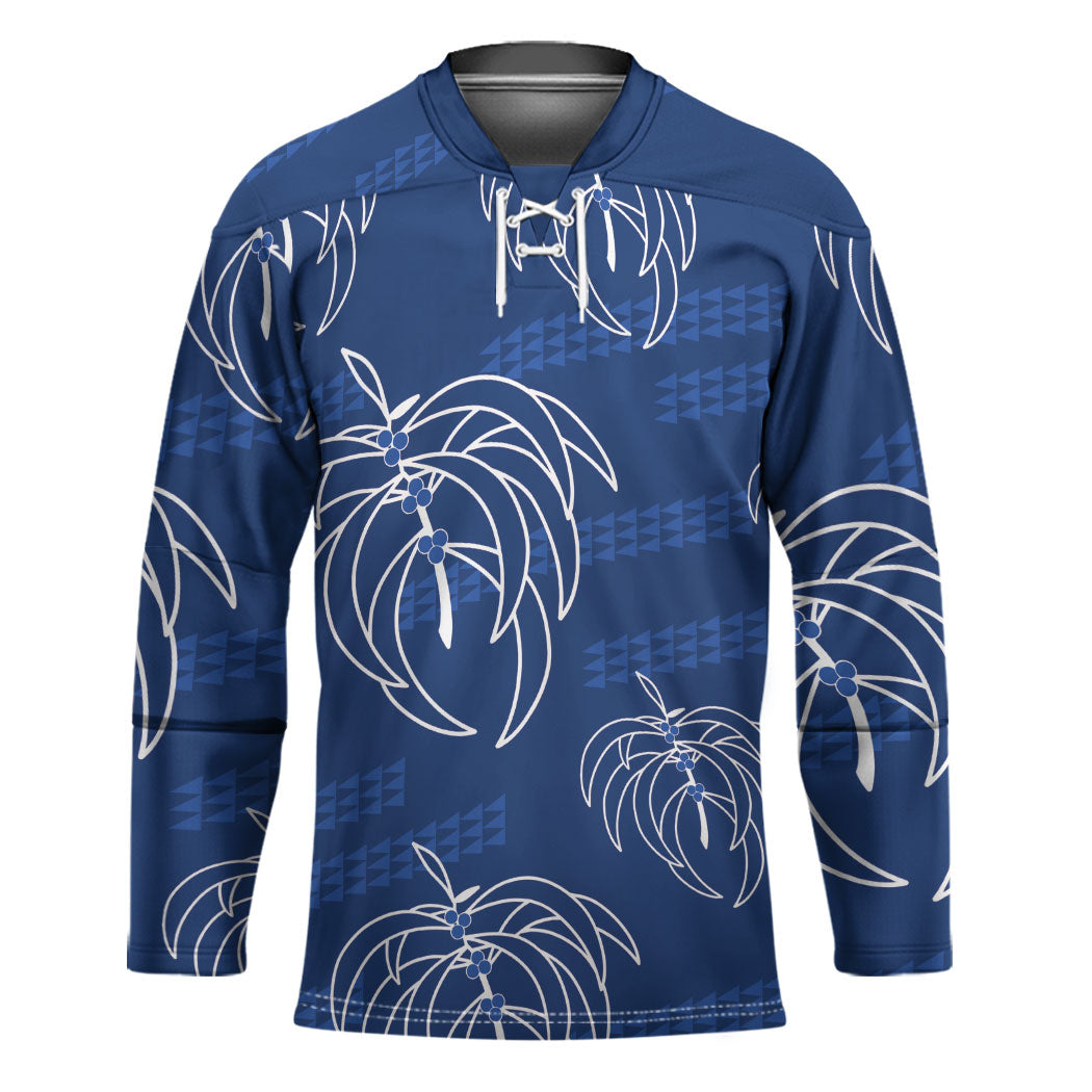 Aloha Hawaii Acacia Koa Leaves Hockey Jersey Navy Kakau Tribal Pattern
