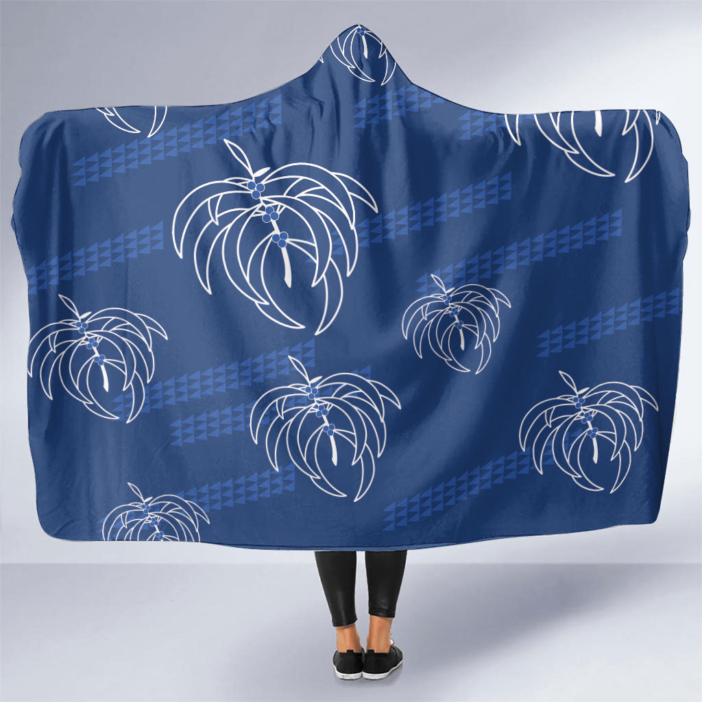 Aloha Hawaii Acacia Koa Leaves Hooded Blanket Navy Kakau Tribal Pattern
