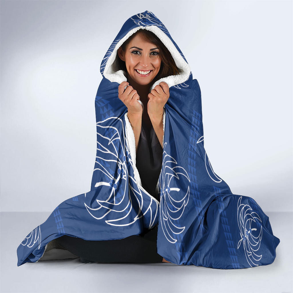 Aloha Hawaii Acacia Koa Leaves Hooded Blanket Navy Kakau Tribal Pattern LT05 - Polynesian Pride