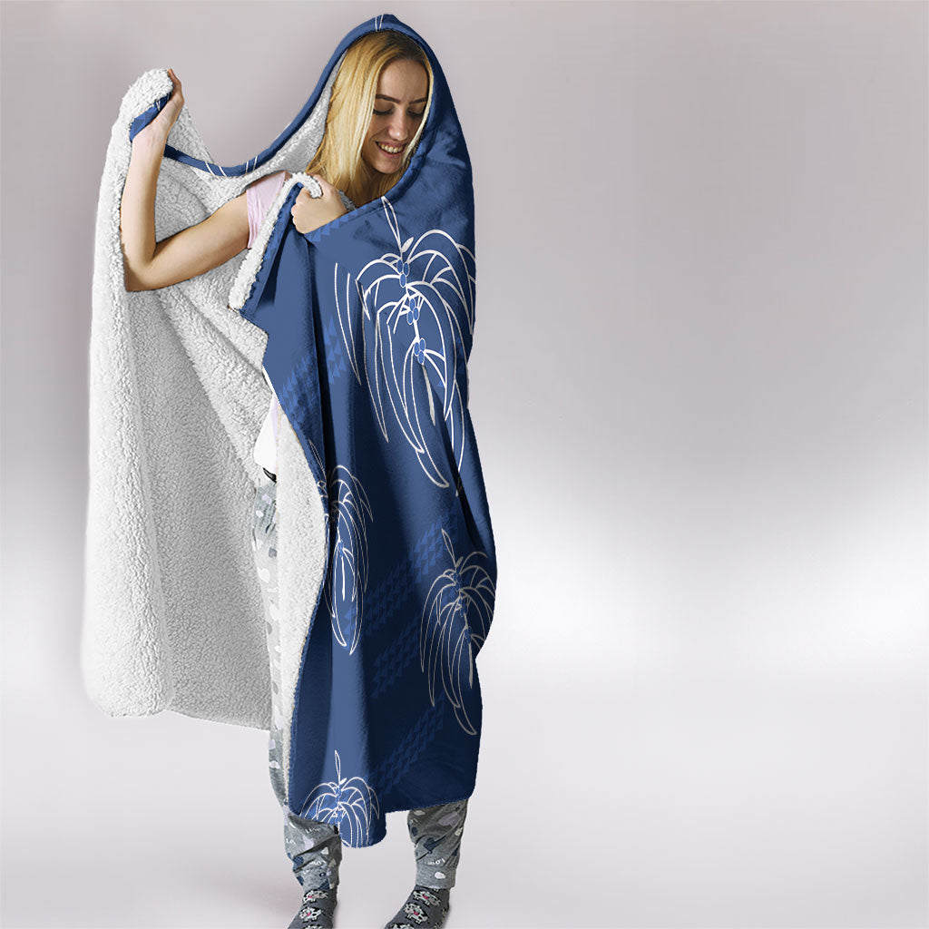 Aloha Hawaii Acacia Koa Leaves Hooded Blanket Navy Kakau Tribal Pattern LT05 - Polynesian Pride