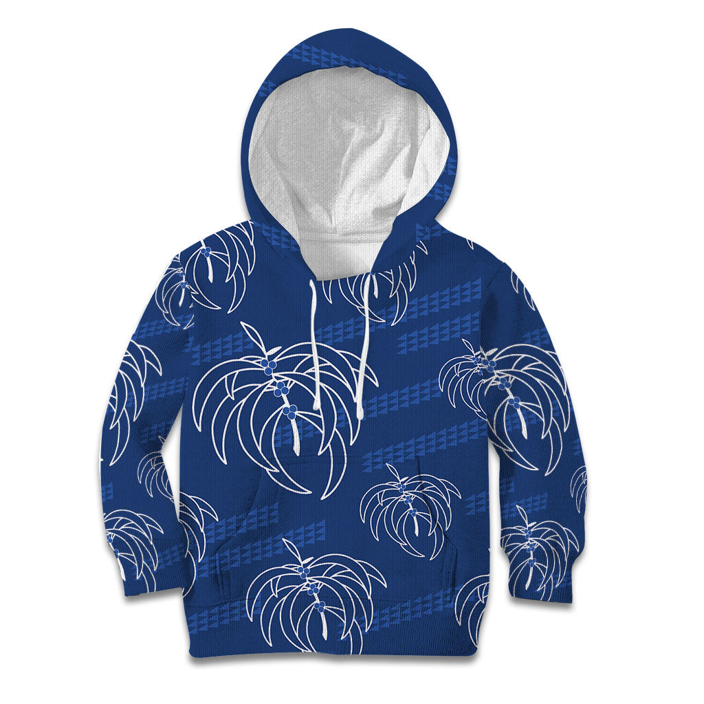Aloha Hawaii Acacia Koa Leaves Kid Hoodie Navy Kakau Tribal Pattern