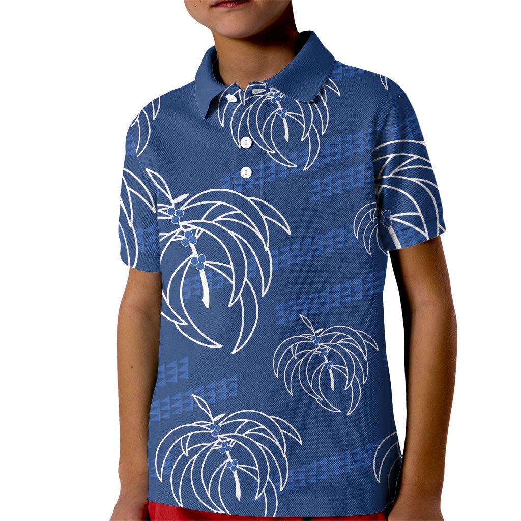 Aloha Hawaii Acacia Koa Leaves Kid Polo Shirt Navy Kakau Tribal Pattern
