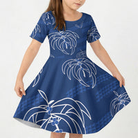 Aloha Hawaii Acacia Koa Leaves Kid Short Sleeve Dress Navy Kakau Tribal Pattern LT05 KID Navy - Polynesian Pride