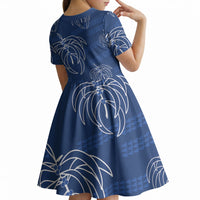 Aloha Hawaii Acacia Koa Leaves Kid Short Sleeve Dress Navy Kakau Tribal Pattern LT05 - Polynesian Pride