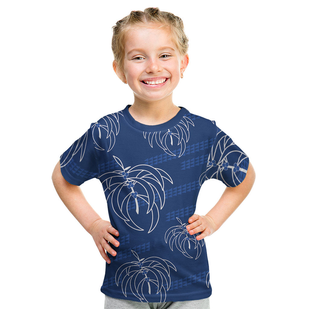 Aloha Hawaii Acacia Koa Leaves Kid T Shirt Navy Kakau Tribal Pattern