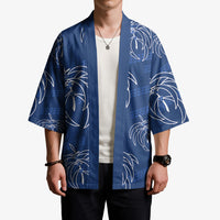 Aloha Hawaii Acacia Koa Leaves Kimono Navy Kakau Tribal Pattern LT05 - Polynesian Pride
