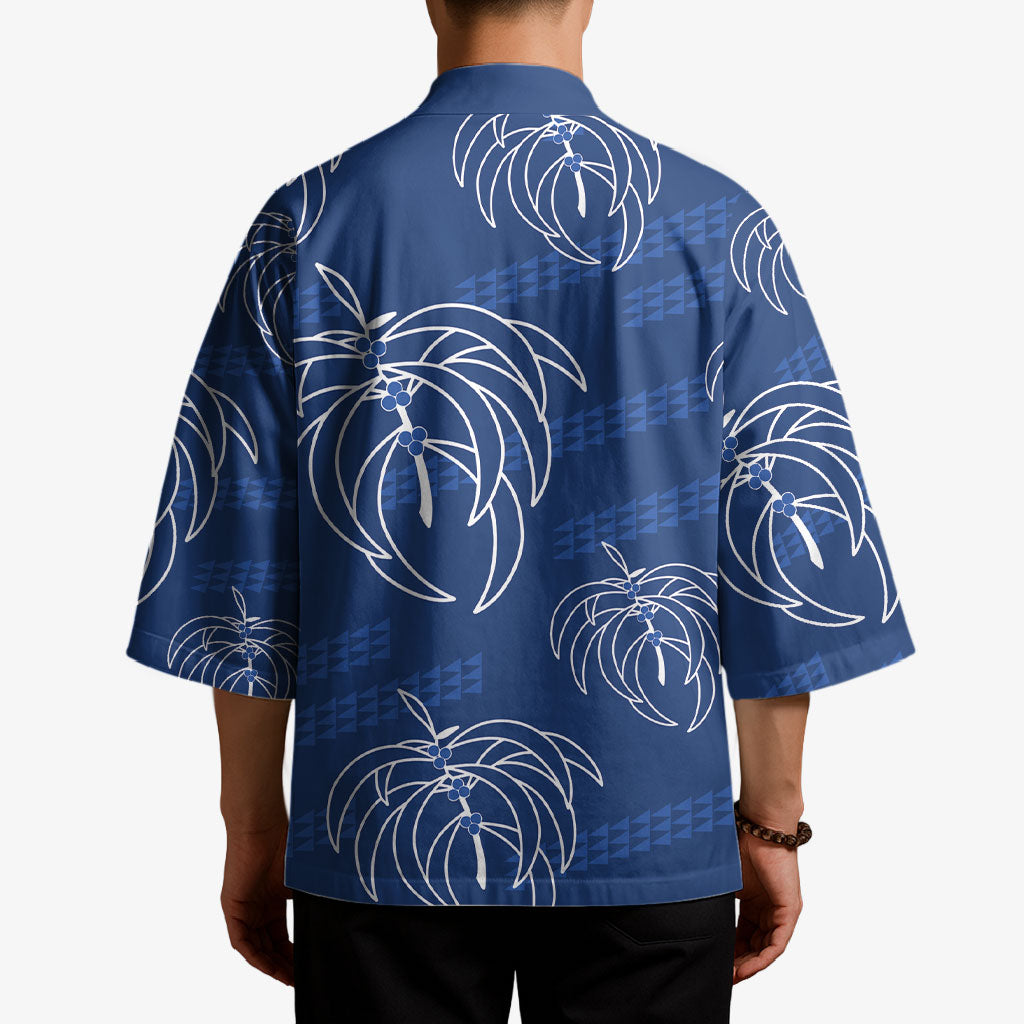Aloha Hawaii Acacia Koa Leaves Kimono Navy Kakau Tribal Pattern LT05 - Polynesian Pride