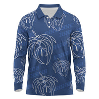 Aloha Hawaii Acacia Koa Leaves Long Sleeve Polo Shirt Navy Kakau Tribal Pattern LT05 Navy - Polynesian Pride