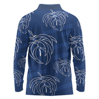 Aloha Hawaii Acacia Koa Leaves Long Sleeve Polo Shirt Navy Kakau Tribal Pattern LT05 - Polynesian Pride