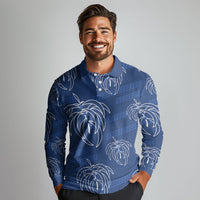 Aloha Hawaii Acacia Koa Leaves Long Sleeve Polo Shirt Navy Kakau Tribal Pattern LT05 - Polynesian Pride