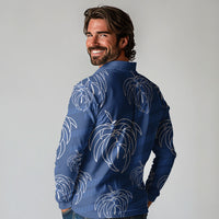 Aloha Hawaii Acacia Koa Leaves Long Sleeve Polo Shirt Navy Kakau Tribal Pattern LT05 - Polynesian Pride