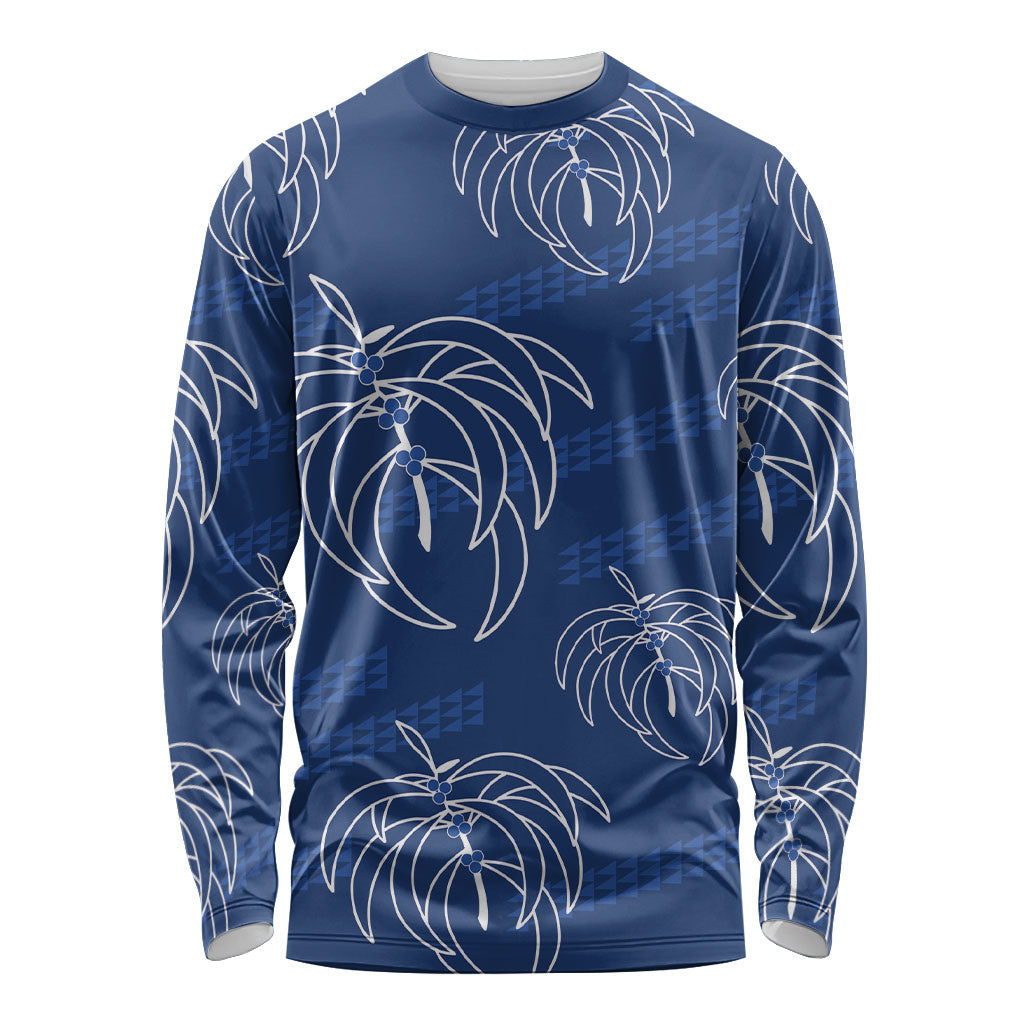 Aloha Hawaii Acacia Koa Leaves Long Sleeve Shirt Navy Kakau Tribal Pattern
