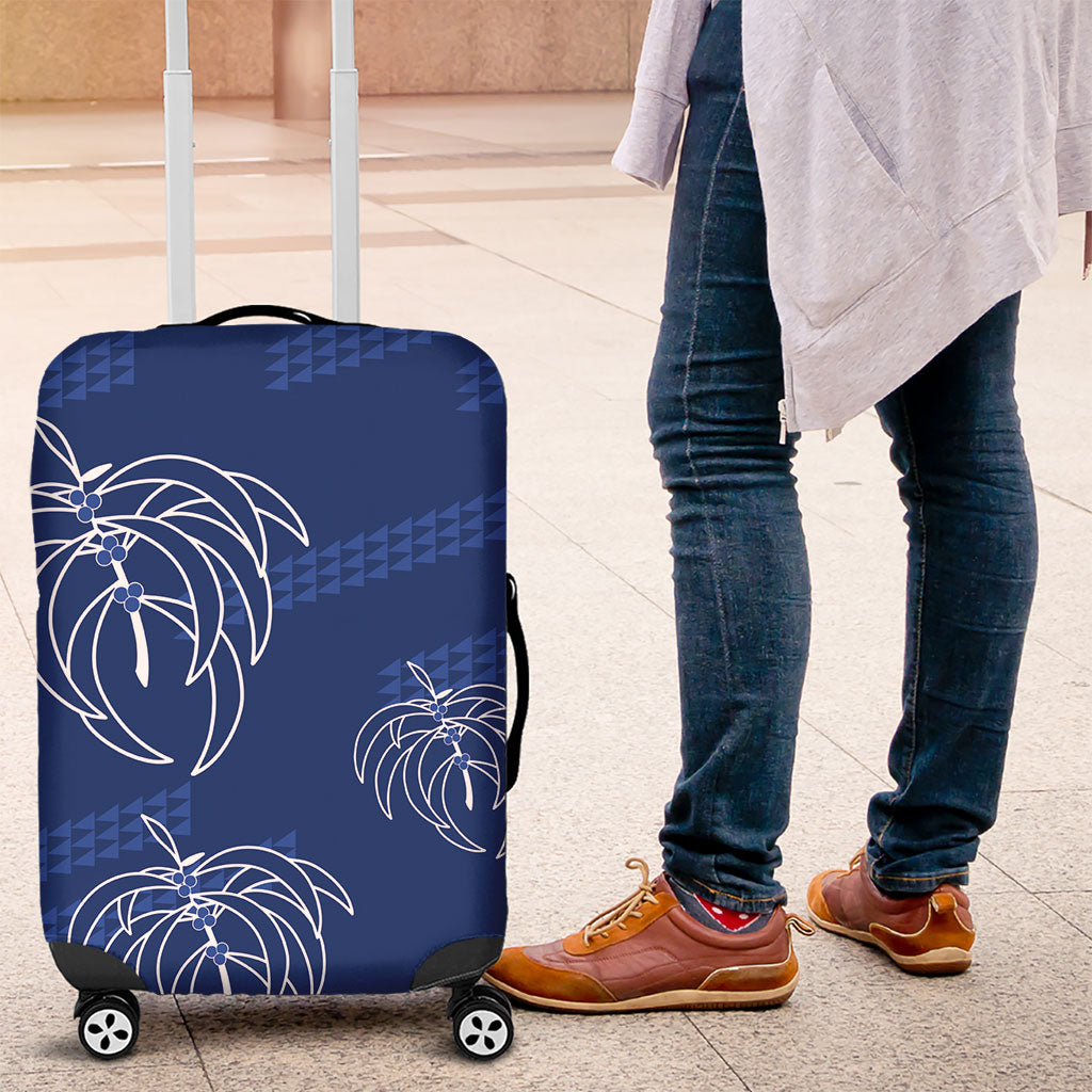 Aloha Hawaii Acacia Koa Leaves Luggage Cover Navy Kakau Tribal Pattern