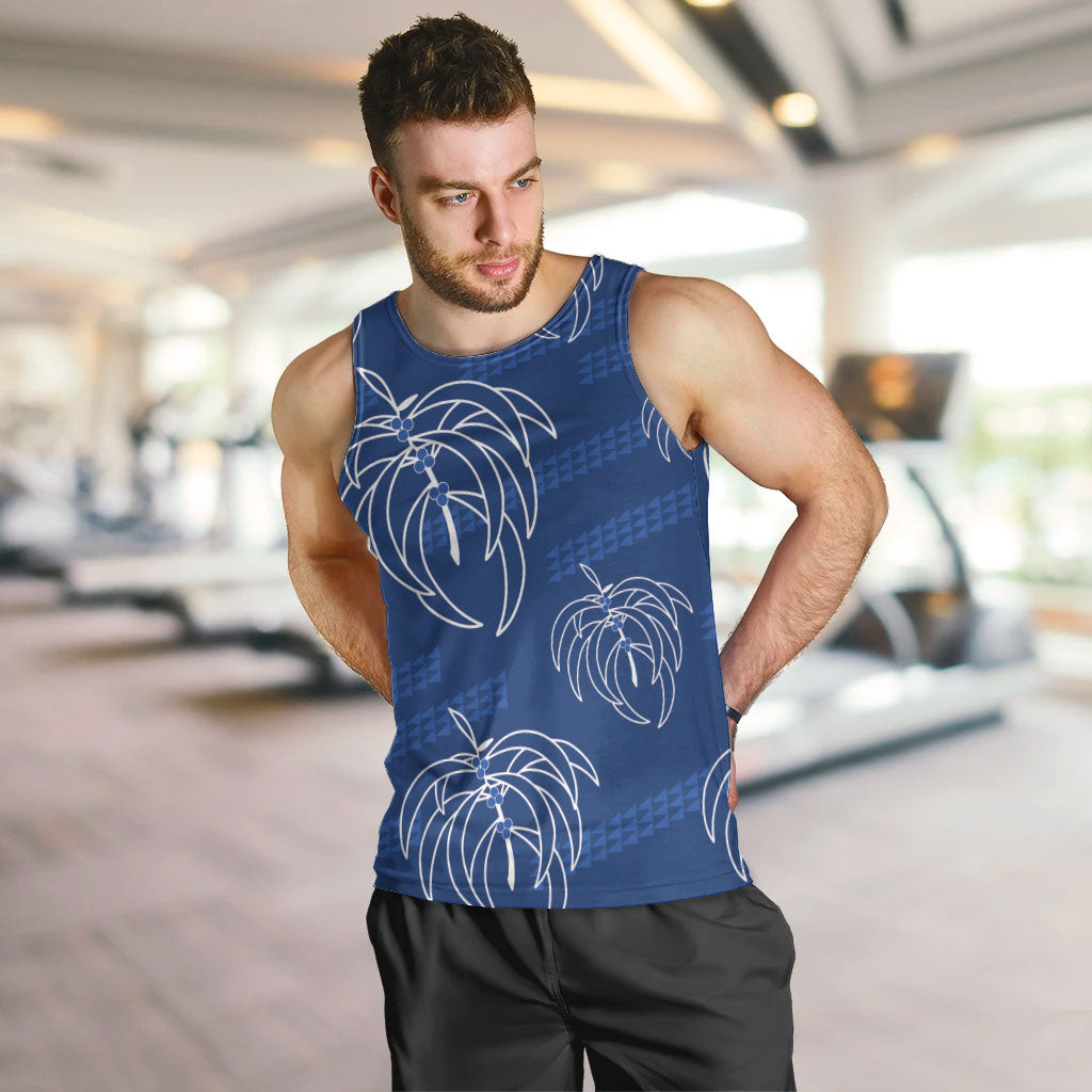 Aloha Hawaii Acacia Koa Leaves Men Tank Top Navy Kakau Tribal Pattern