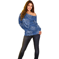 Aloha Hawaii Acacia Koa Leaves Off Shoulder Sweater Navy Kakau Tribal Pattern LT05 - Polynesian Pride