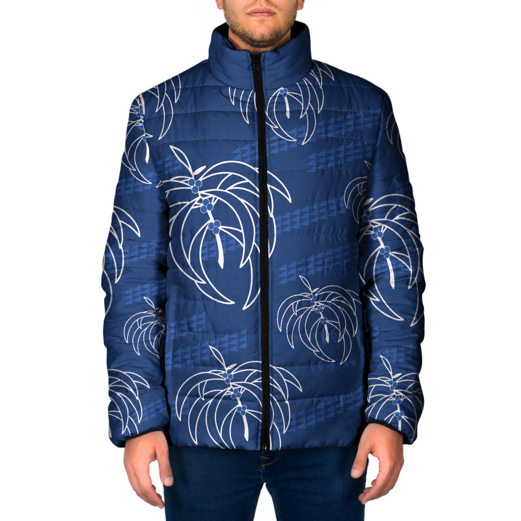 Aloha Hawaii Acacia Koa Leaves Padded Jacket Navy Kakau Tribal Pattern