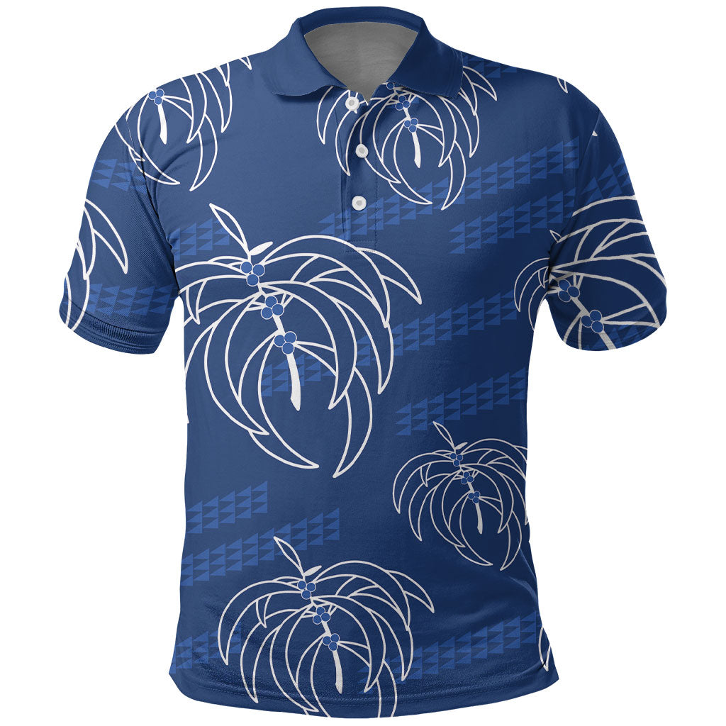Aloha Hawaii Acacia Koa Leaves Polo Shirt Navy Kakau Tribal Pattern