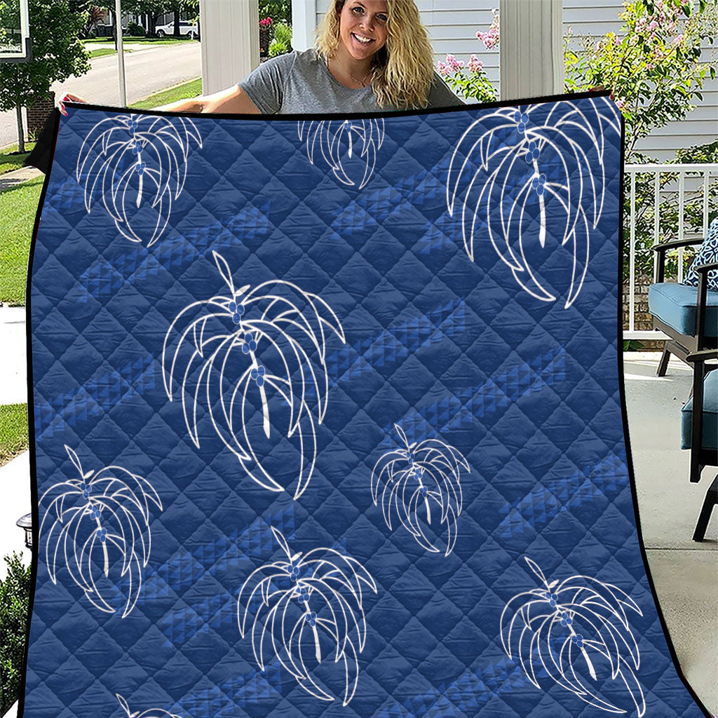Aloha Hawaii Acacia Koa Leaves Quilt Navy Kakau Tribal Pattern