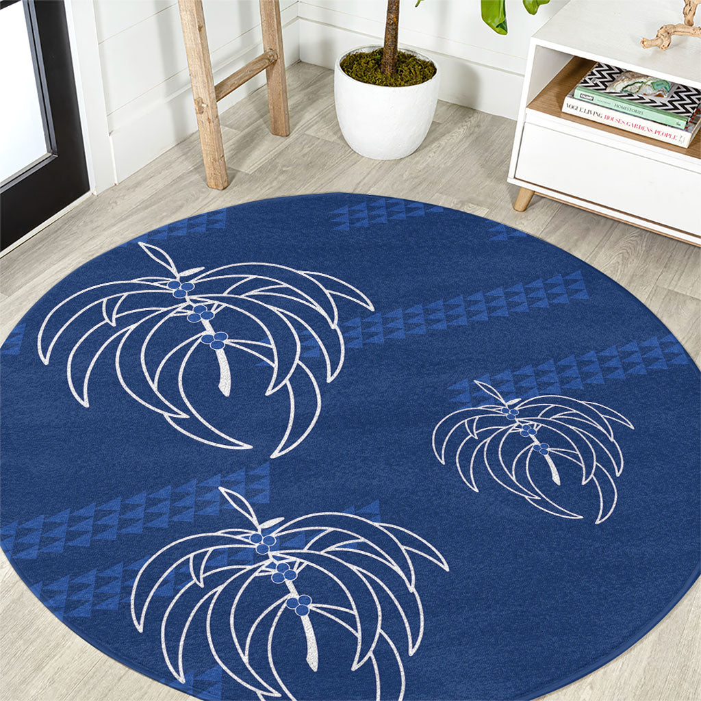 Aloha Hawaii Acacia Koa Leaves Round Carpet Navy Kakau Tribal Pattern