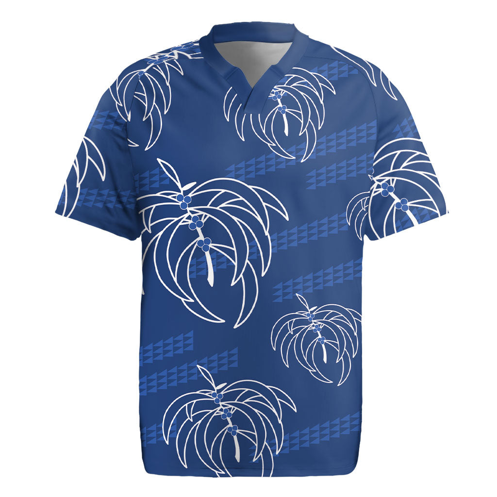 Aloha Hawaii Acacia Koa Leaves Rugby Jersey Navy Kakau Tribal Pattern