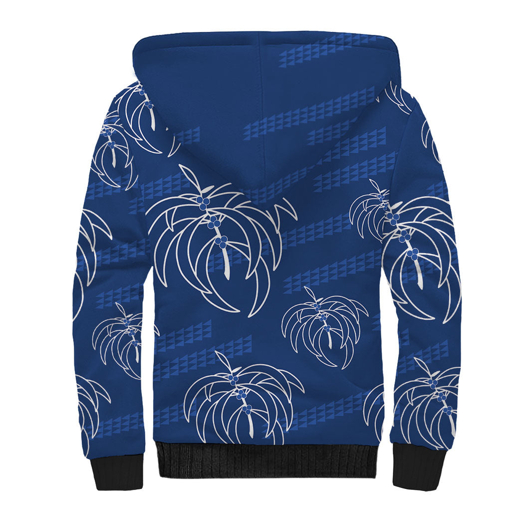 Aloha Hawaii Acacia Koa Leaves Sherpa Hoodie Navy Kakau Tribal Pattern LT05 - Polynesian Pride