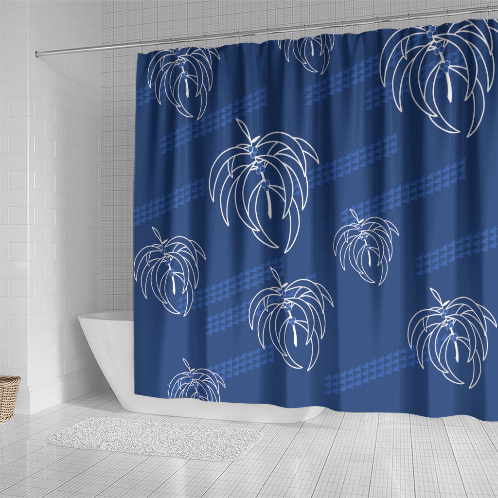 Aloha Hawaii Acacia Koa Leaves Shower Curtain Navy Kakau Tribal Pattern LT05 - Polynesian Pride