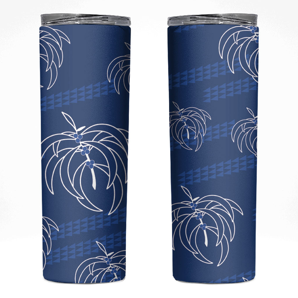 Aloha Hawaii Acacia Koa Leaves Skinny Tumbler Navy Kakau Tribal Pattern