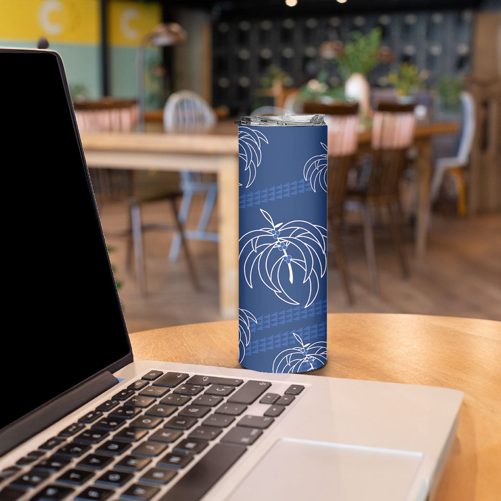 Aloha Hawaii Acacia Koa Leaves Skinny Tumbler Navy Kakau Tribal Pattern LT05 - Polynesian Pride