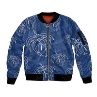 Aloha Hawaii Acacia Koa Leaves Sleeve Zip Bomber Jacket Navy Kakau Tribal Pattern LT05 Unisex Navy - Polynesian Pride