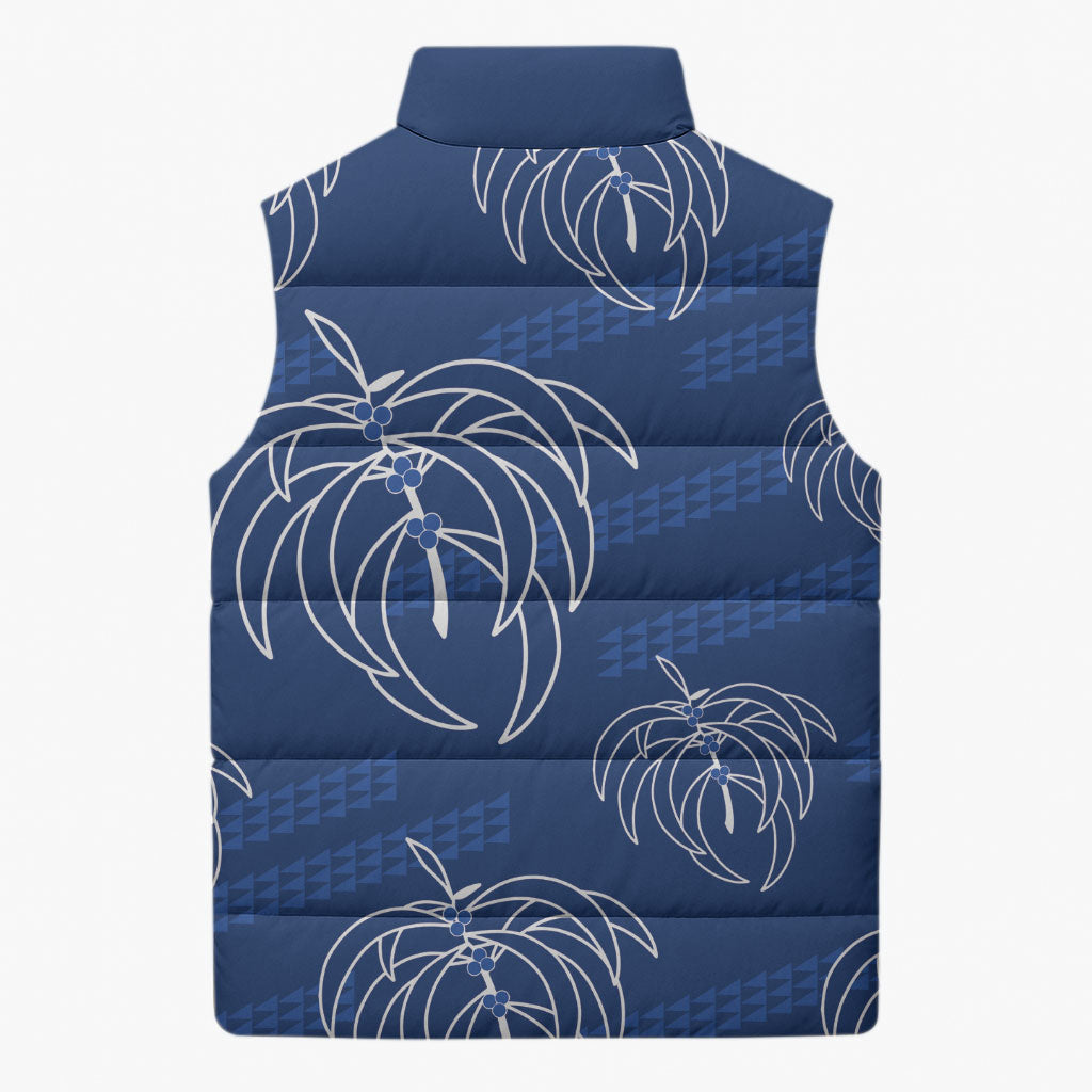 Aloha Hawaii Acacia Koa Leaves Sleeveless Puffer Jacket Navy Kakau Tribal Pattern LT05 - Polynesian Pride