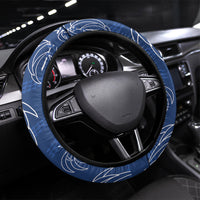 Aloha Hawaii Acacia Koa Leaves Steering Wheel Cover Navy Kakau Tribal Pattern LT05 Universal Fit Navy - Polynesian Pride