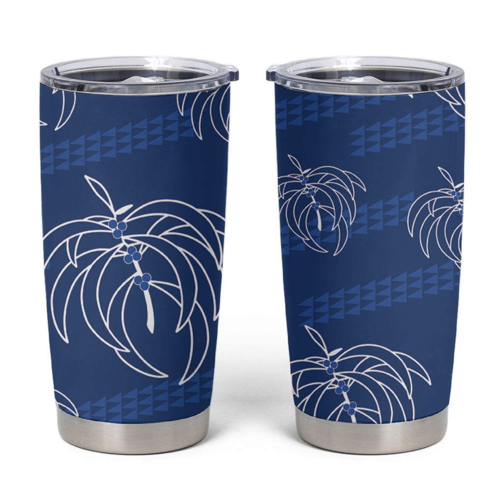 Aloha Hawaii Acacia Koa Leaves Tumbler Cup Navy Kakau Tribal Pattern