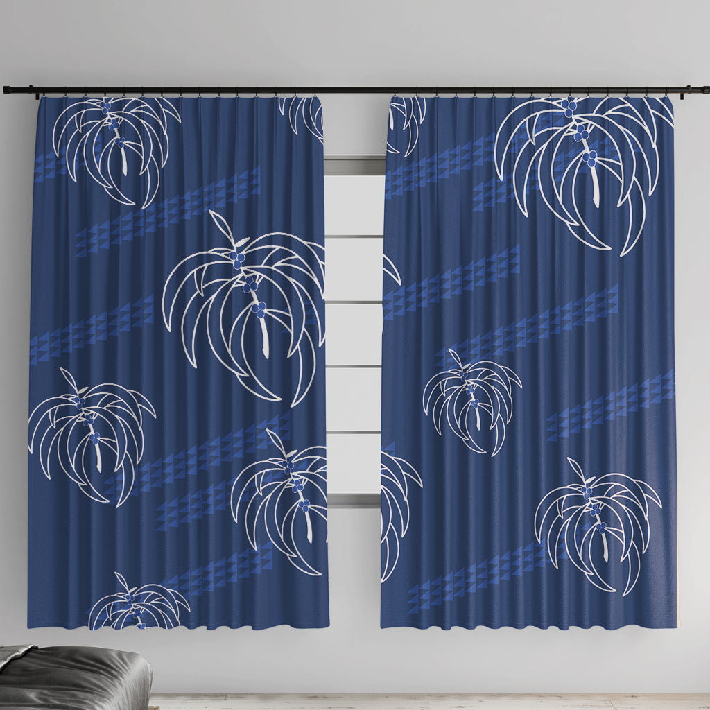 Aloha Hawaii Acacia Koa Leaves Window Curtain Navy Kakau Tribal Pattern