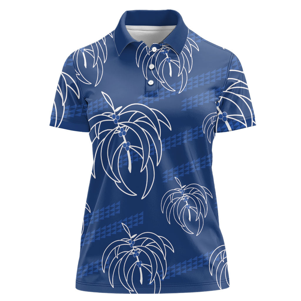 Aloha Hawaii Acacia Koa Leaves Women Polo Shirt Navy Kakau Tribal Pattern