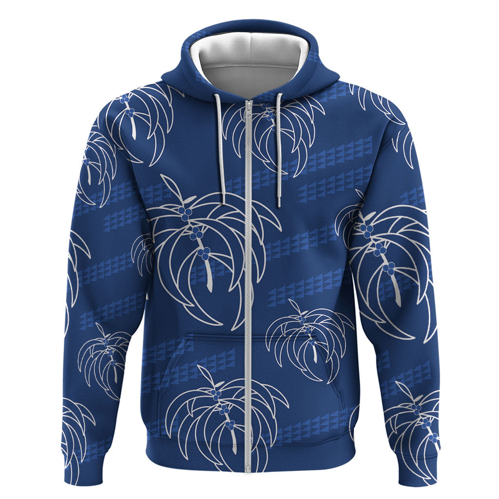Aloha Hawaii Acacia Koa Leaves Zip Hoodie Navy Kakau Tribal Pattern